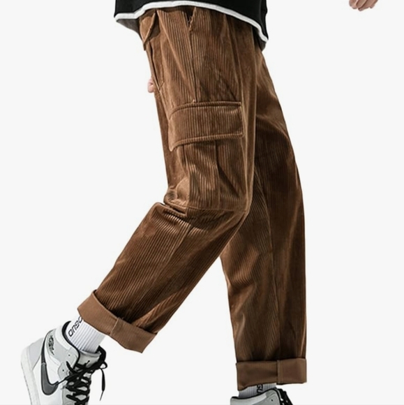 Aelfric Eden Brown Velour Corduroy Cargo Streetwear Sweatpants Pants Size Small - Picture 1 of 9